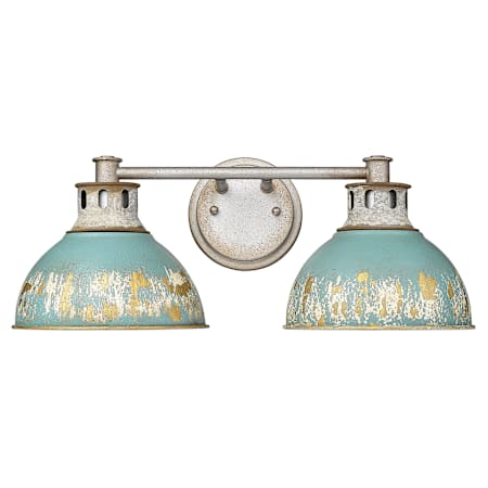 Golden Lighting Kinsley 2 Light 19" Wide Vanity Light with Hand Painted Antique Teal Shades Aged Galvanized Steel